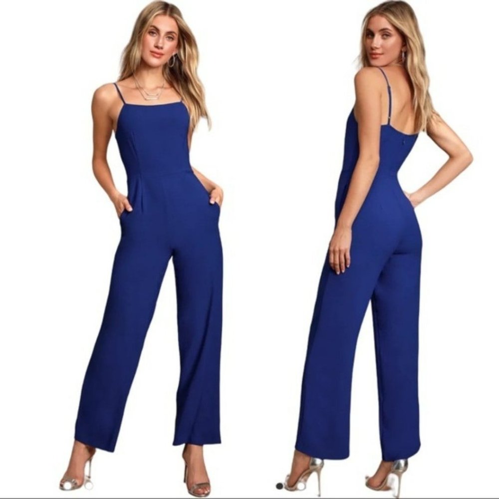 Lulu’s Emilie Royal Blue Sleeveless Wide-Leg Jumpsuit Small Style 766552
